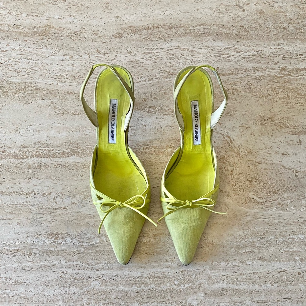 Vintage Manolo Blahnik Linen Bow Slingbacks